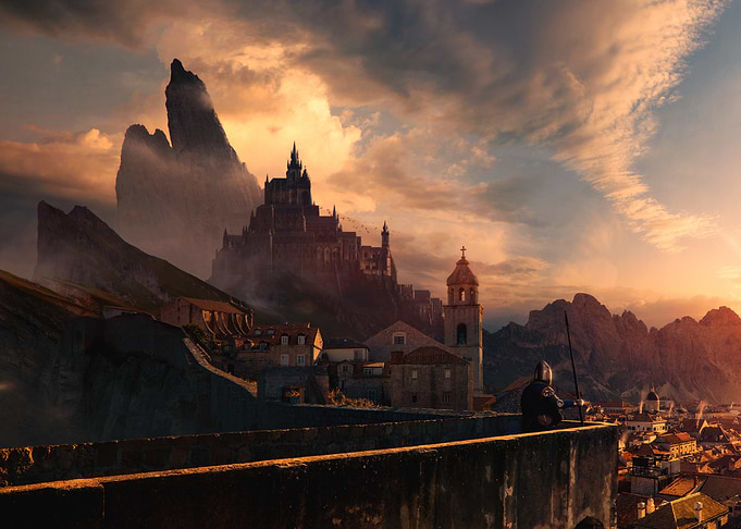 Knight Watching Over Fantasy Kingdom