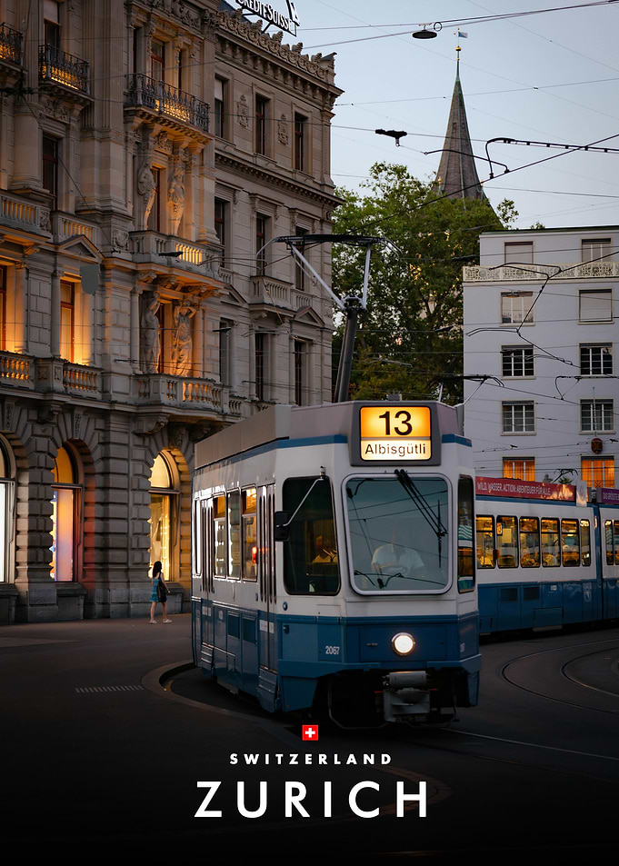 Zurich Tram in Swiss Cityscape