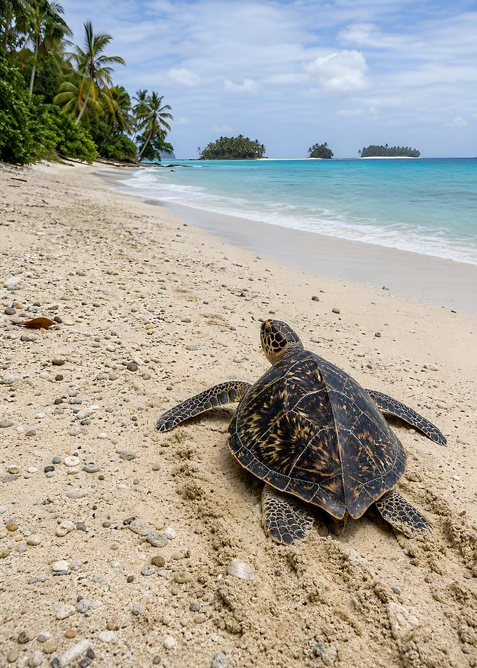 Sea Turtle on Tropical Sea Beach