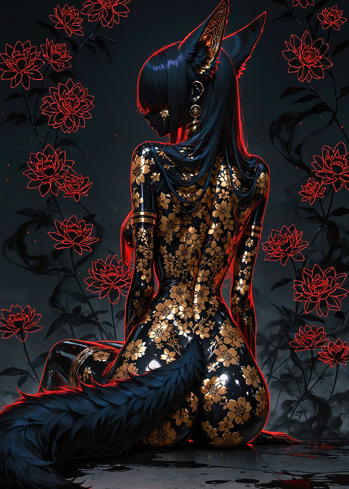Gilded Floral Anthro Fox Woman