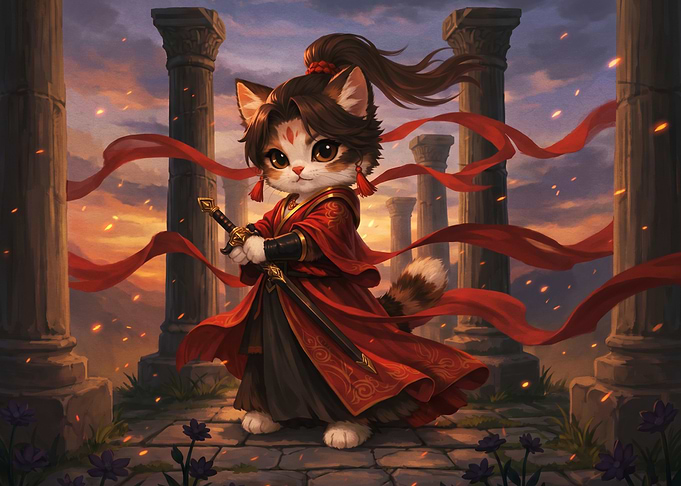 Cute Warrior Cat Samurai