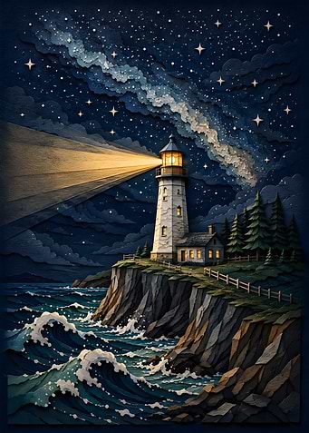 Coastal Lighthouse Milky Way Papercraft
