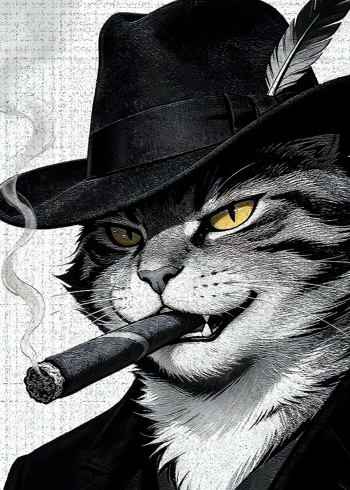 Noir Gangster Cat with Cigar