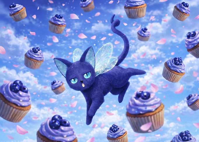 Flying Fairy Cat with Blueberry Cupcakes