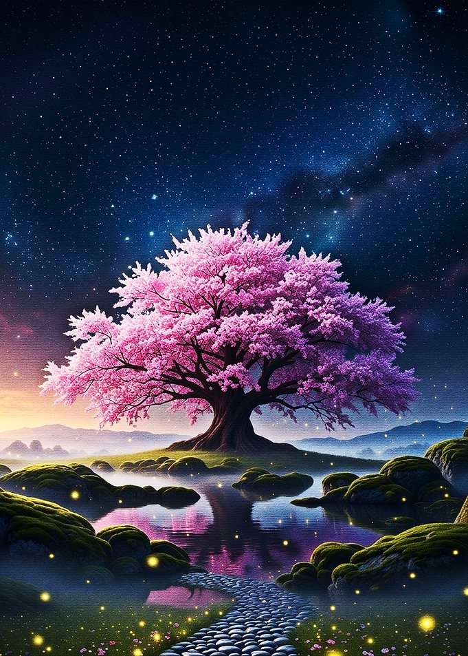 Eternal Cherry Blossom Under the Starlit Sky