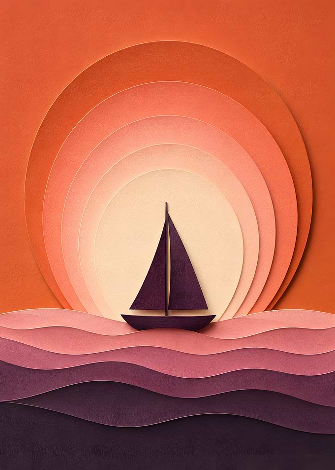 Minimalist Ocean Sunset Sailboat Papercraft