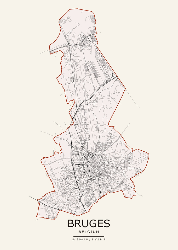 Minimalist Map of Bruges, Belgium