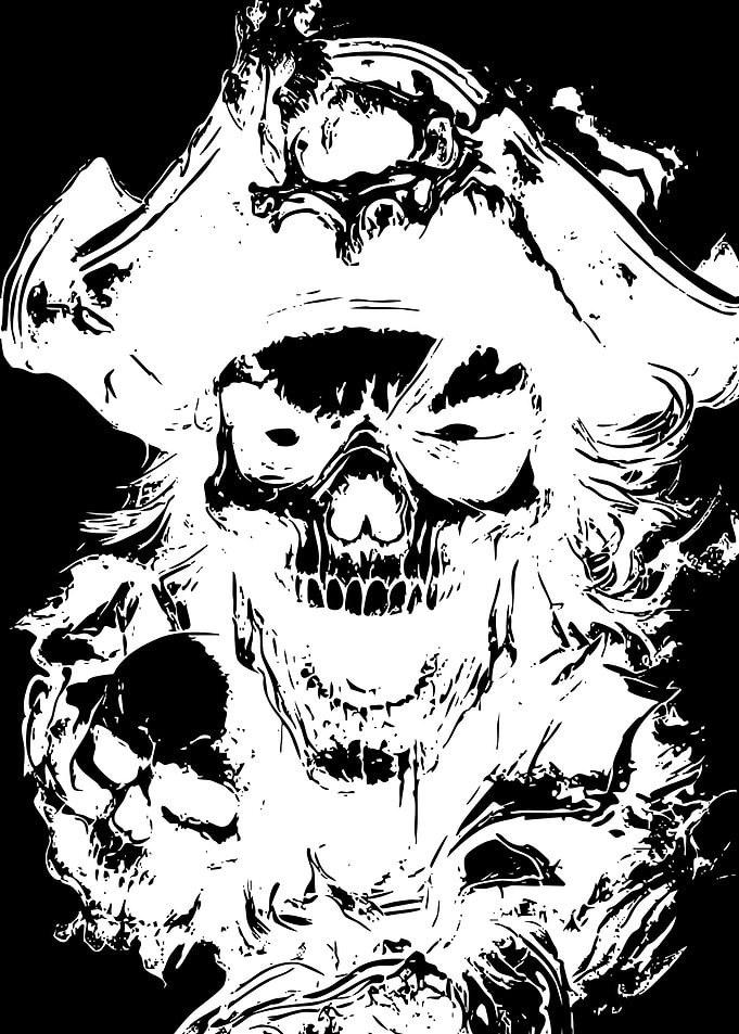 Black and White Pirate Skull Illustration