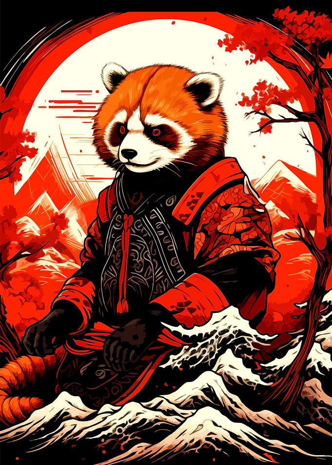 Samurai Red Panda Warrior Illustration
