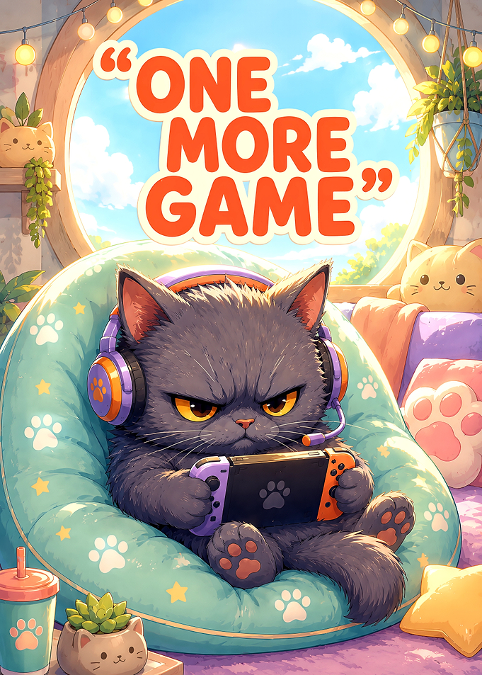 Cute Gamer Cat One More Game