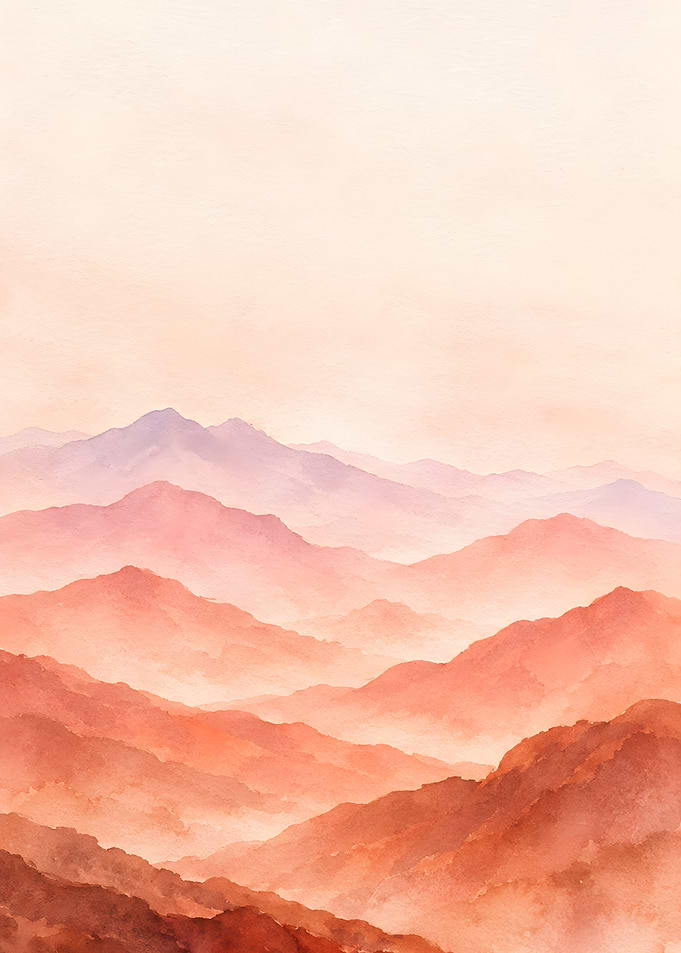 Watercolor Mountain Range Landscape