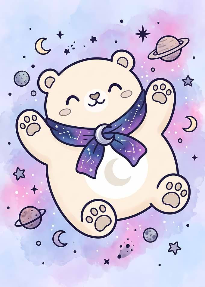 Cute Space Bear with Galaxy Scarf