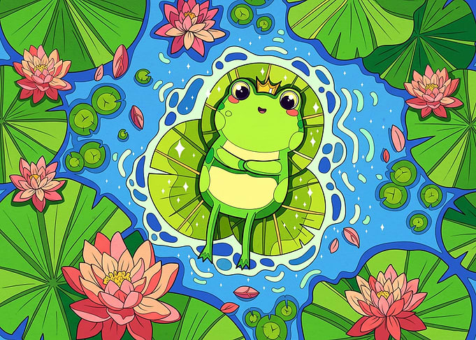 Cute Frog Prince on Lily Pad