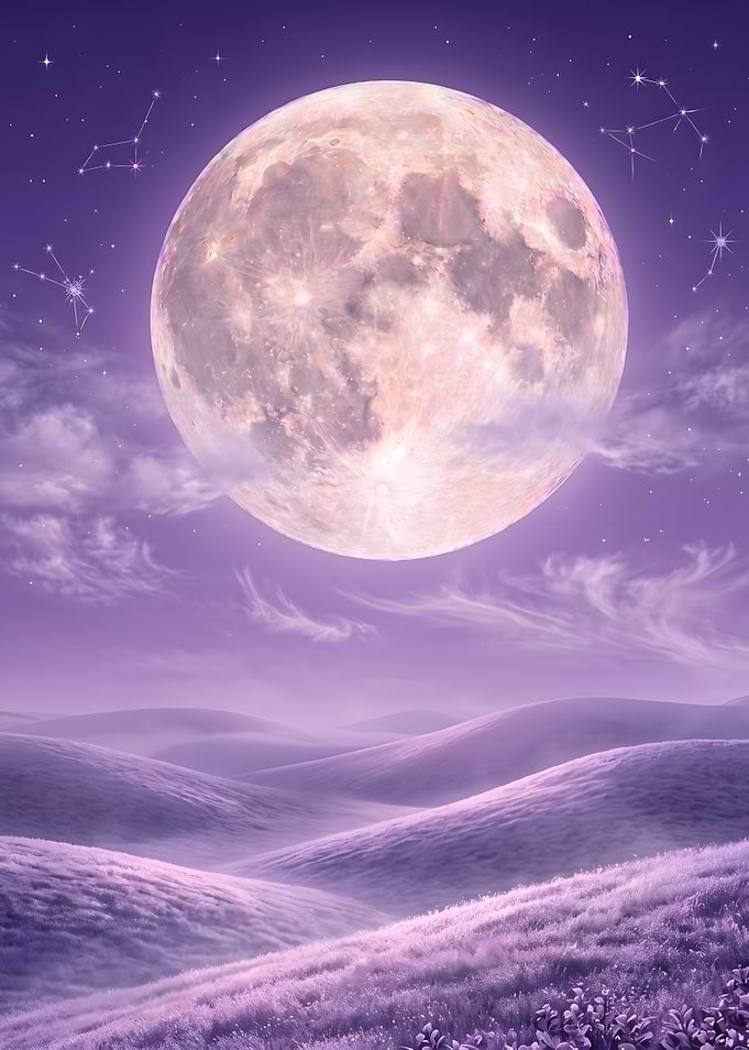 Full Moon Over Purple Landscape