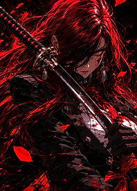 Red-Haired Samurai Warrior with Katana
