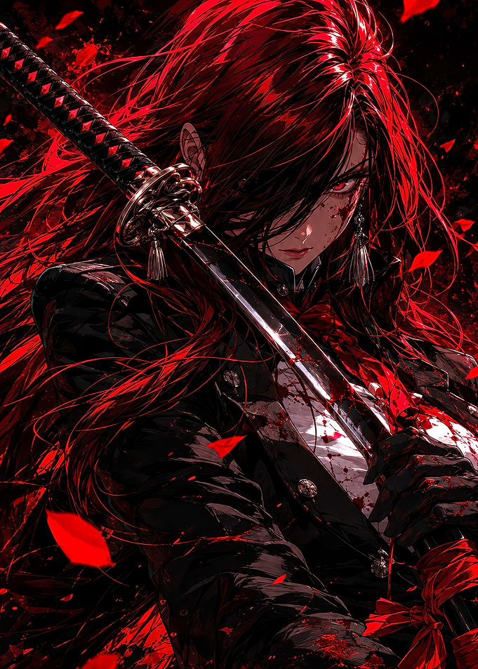 Red-Haired Samurai Warrior with Katana
