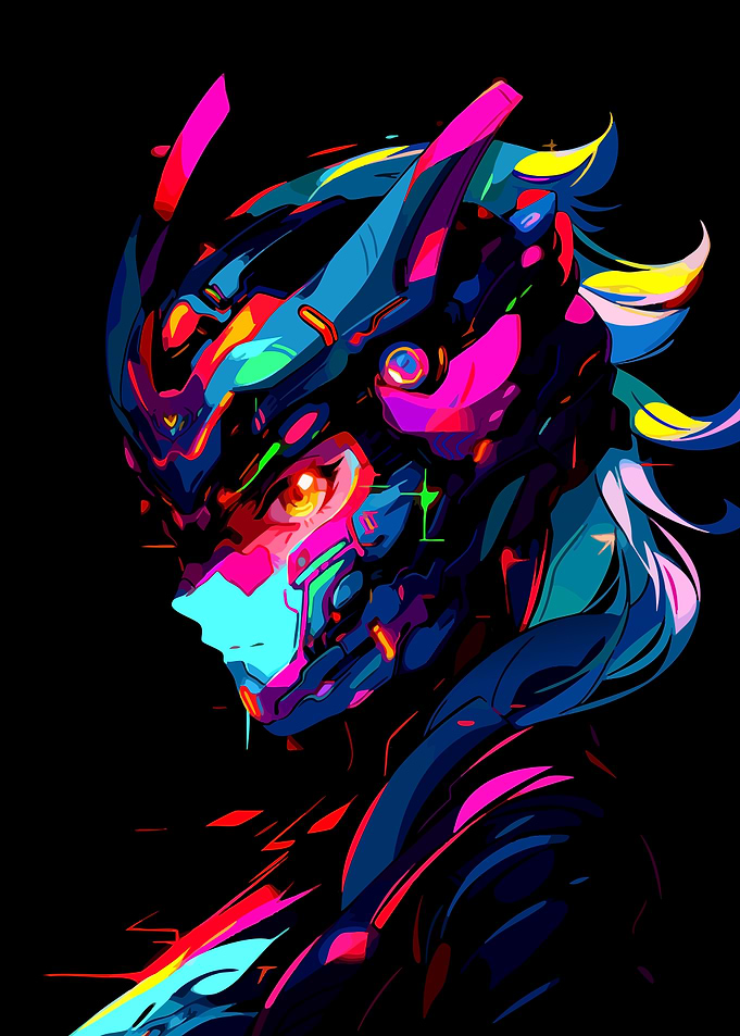 Neon Cyberpunk Mecha Warrior Portrait