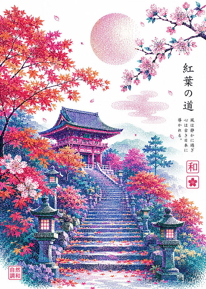 Japanese Temple Autumn Scene