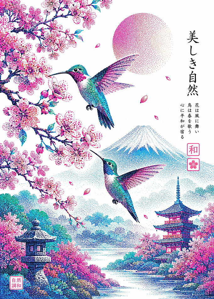 Hummingbirds and Mount Fuji