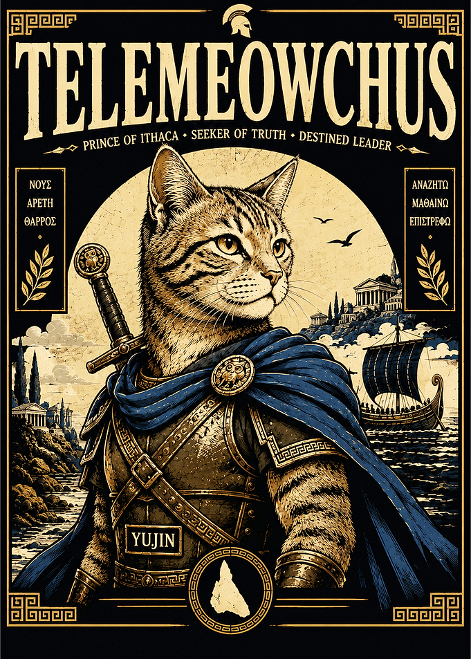 Telemeowchus Ancient Greek Cat Warrior Poster
