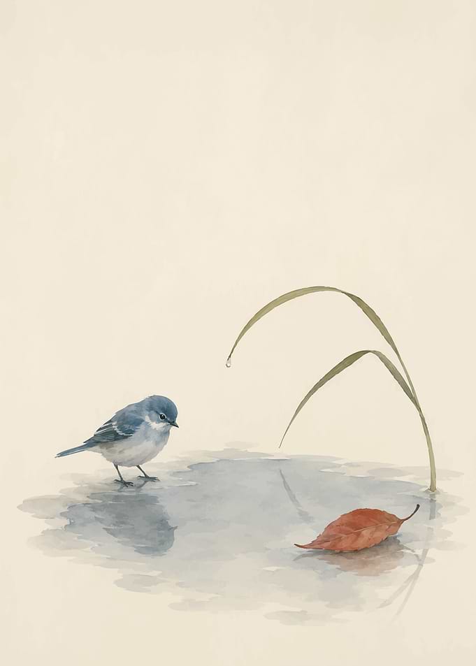 Watercolor Blue Bird by Water