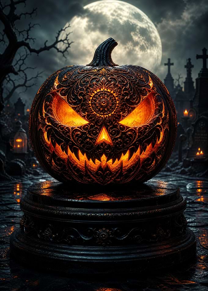 Ornate Glowing Halloween Jack-o'-lantern