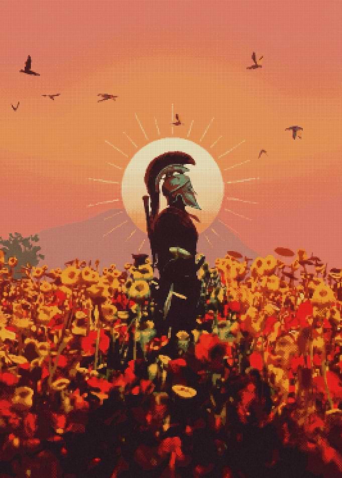 Spartan Warrior in a Poppy Field