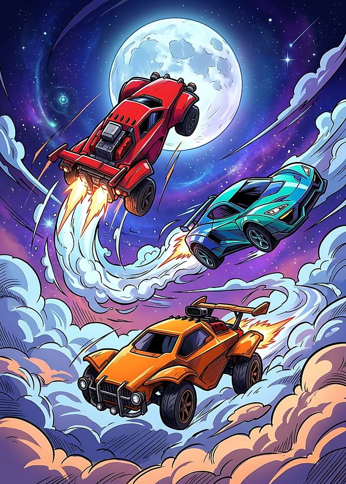 Rocket League Cars Flying in Space