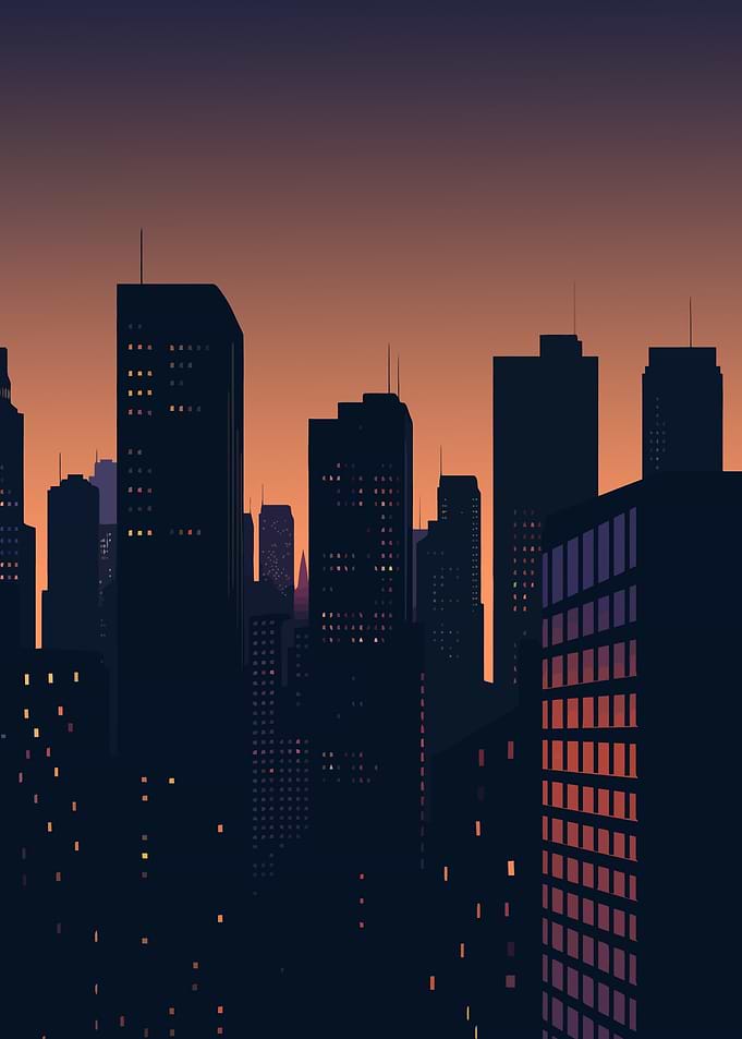 Minimalist City Skyline at Sunset