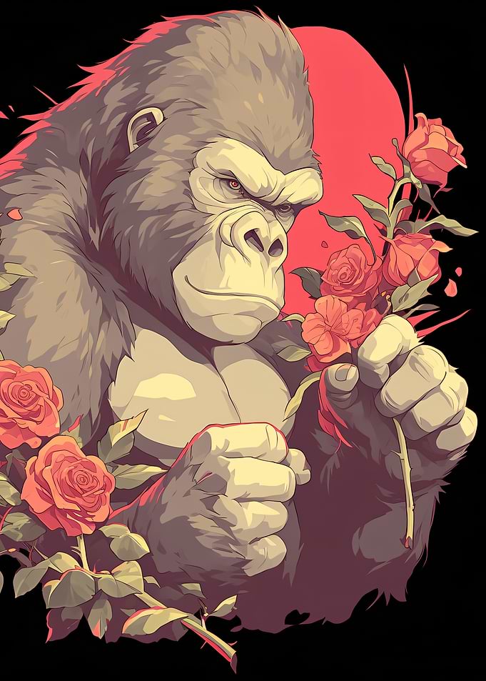 Gorilla Holding Red Roses Illustration
