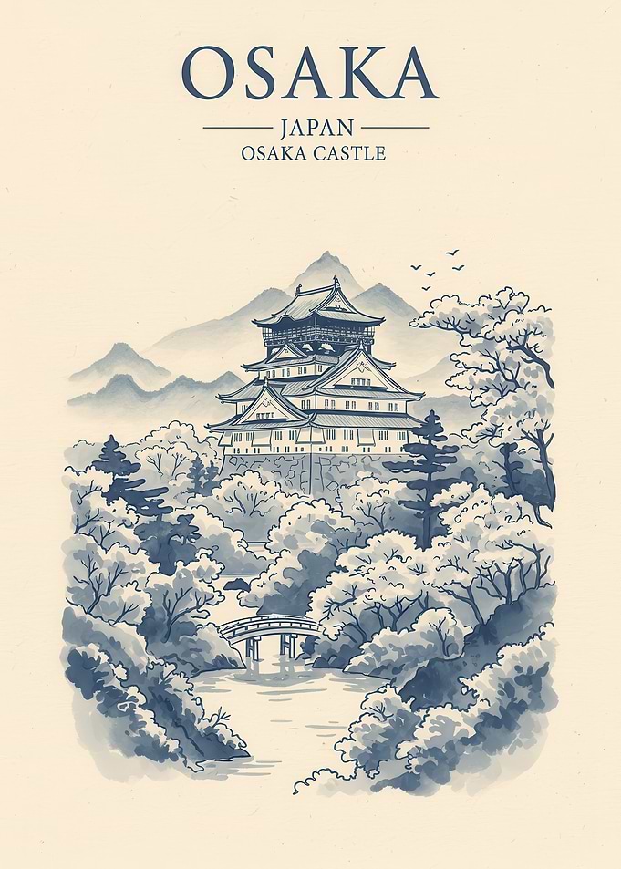 Osaka Castle Japan Travel Poster