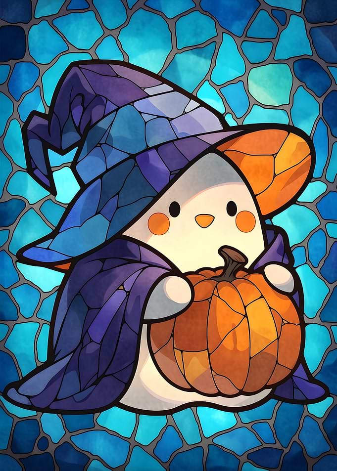Stained Glass Halloween Ghost Illustration