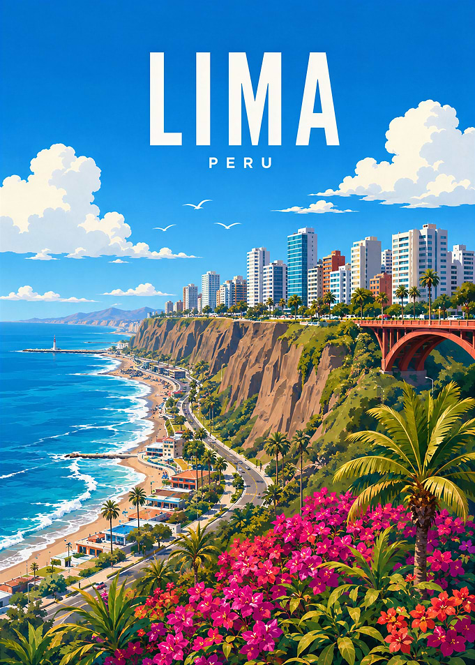 Vintage Travel Poster of Lima Peru