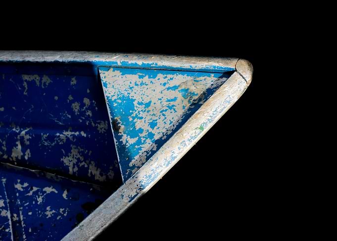 Weathered Blue Metal Boat Bow