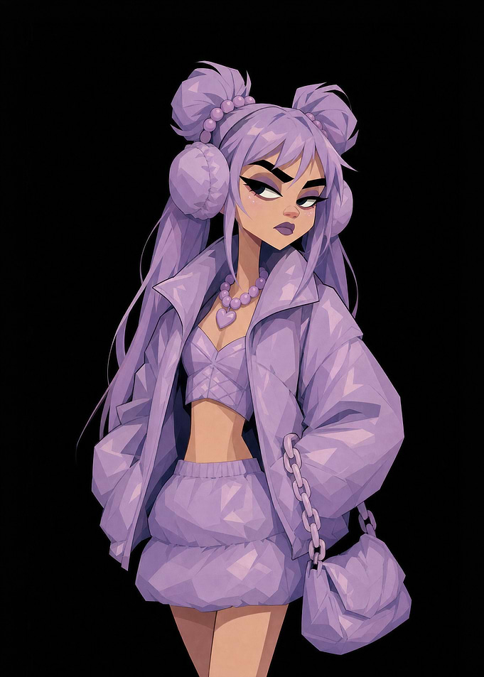 Stylish Anime Girl in Lavender Outfit