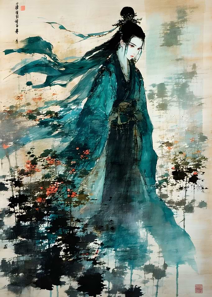 Ethereal Woman in Traditional Chinese Attire