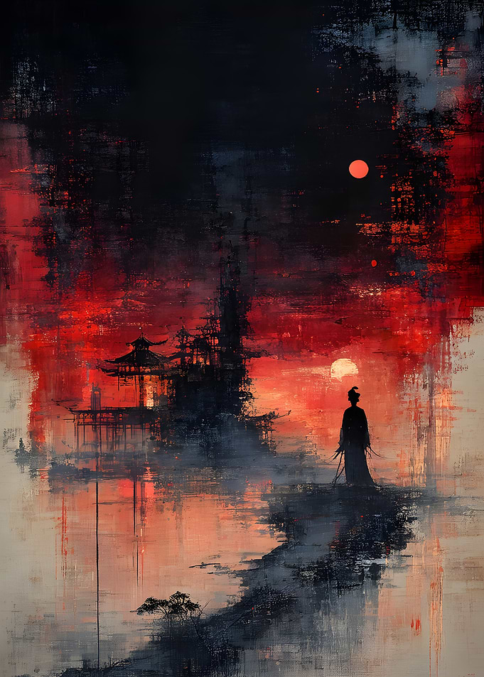 Lone Samurai at Crimson Temple