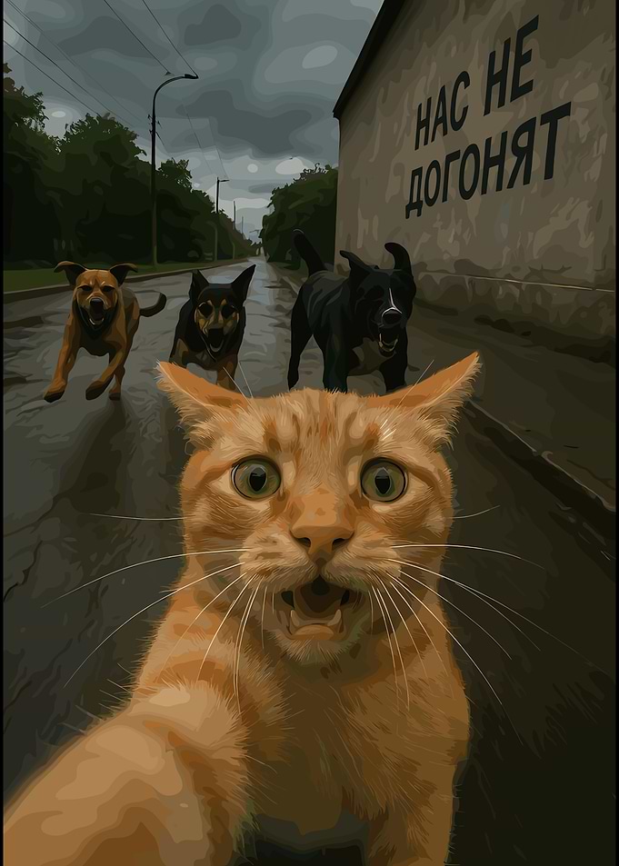 Cat Taking Selfie While Being Chased