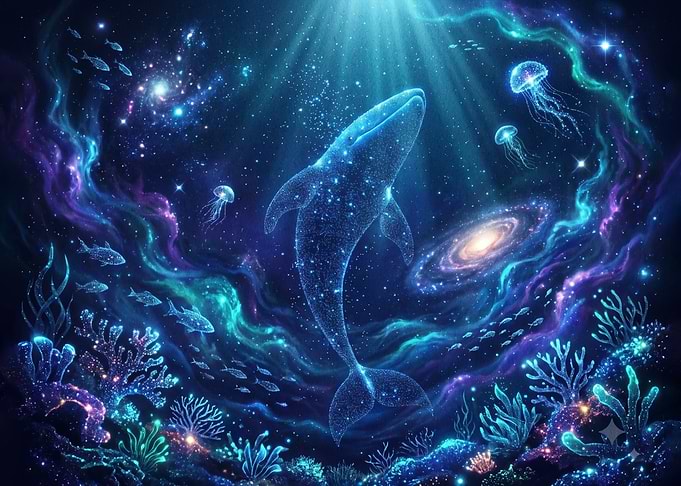 Cosmic Whale in Deep Space Ocean