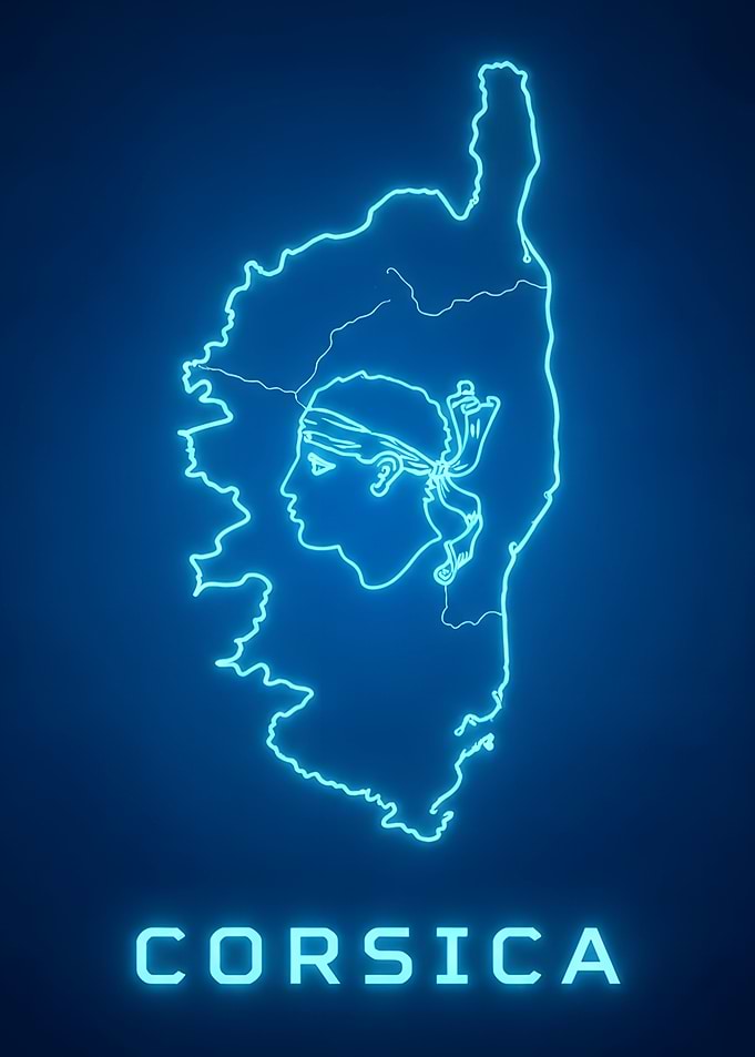 Neon Corsica Map with Pirate Head France