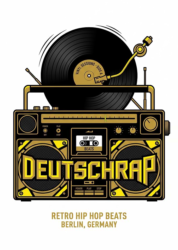 Deutschrap Retro Boombox Vinyl Illustration