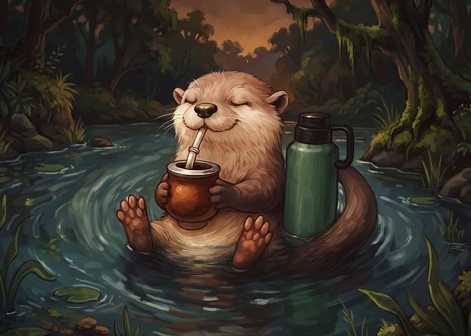 Cute Otter Drinking Yerba Mate