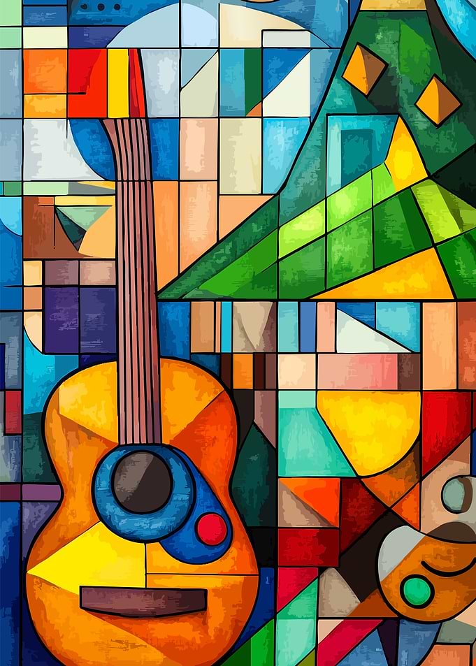 Abstract Stained Glass Guitar Art