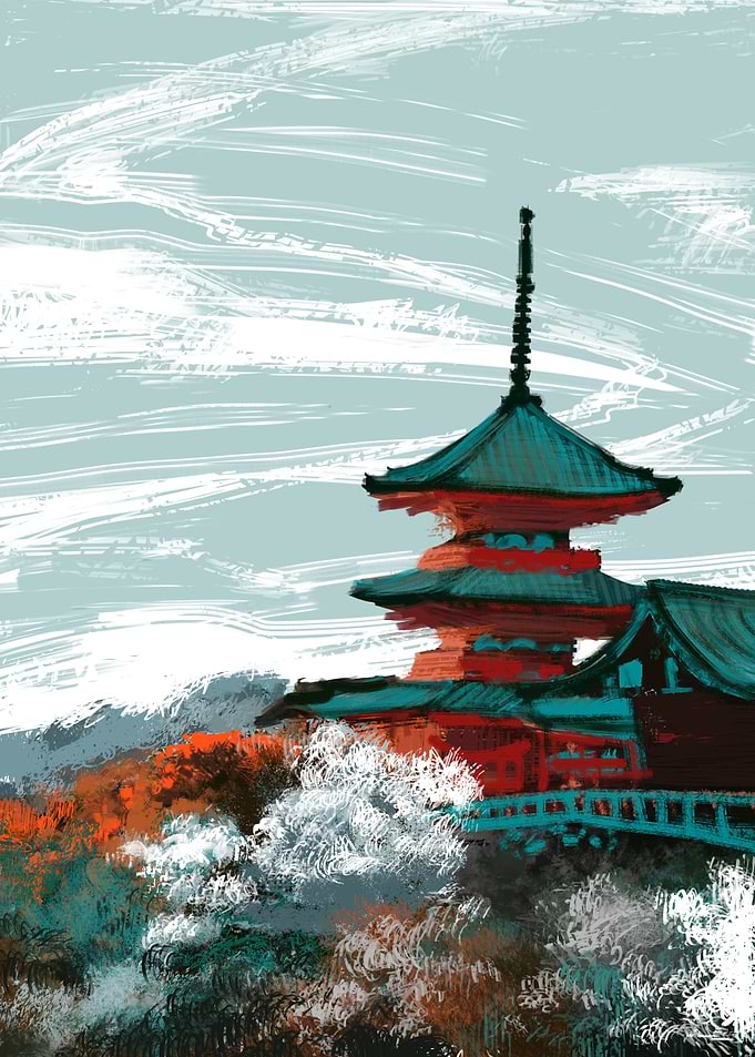 Impressionist Japanese Pagoda Painting
