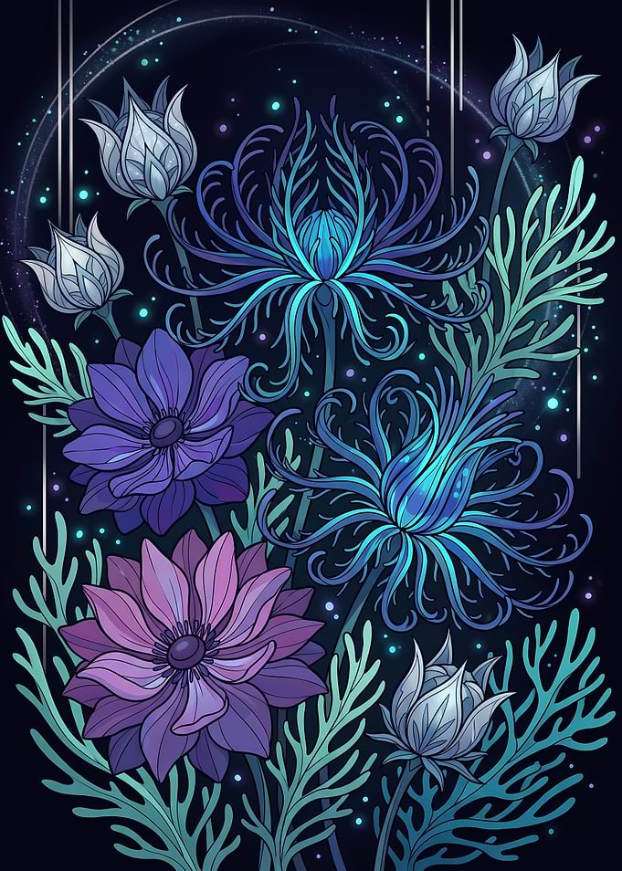 Ethereal Glowing Floral Botanical Illustration
