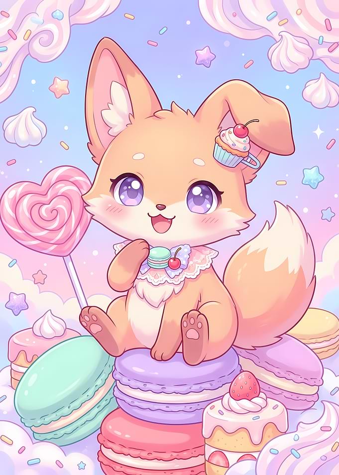 Cute Anime Fox with Sweets