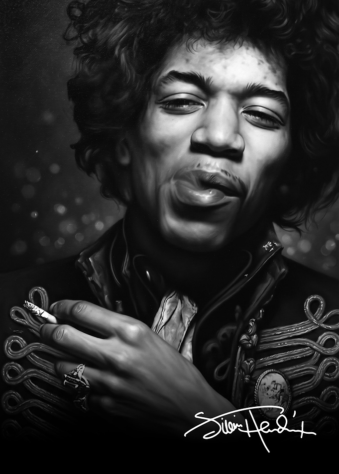 Jimi Hendrix Black and White Portrait