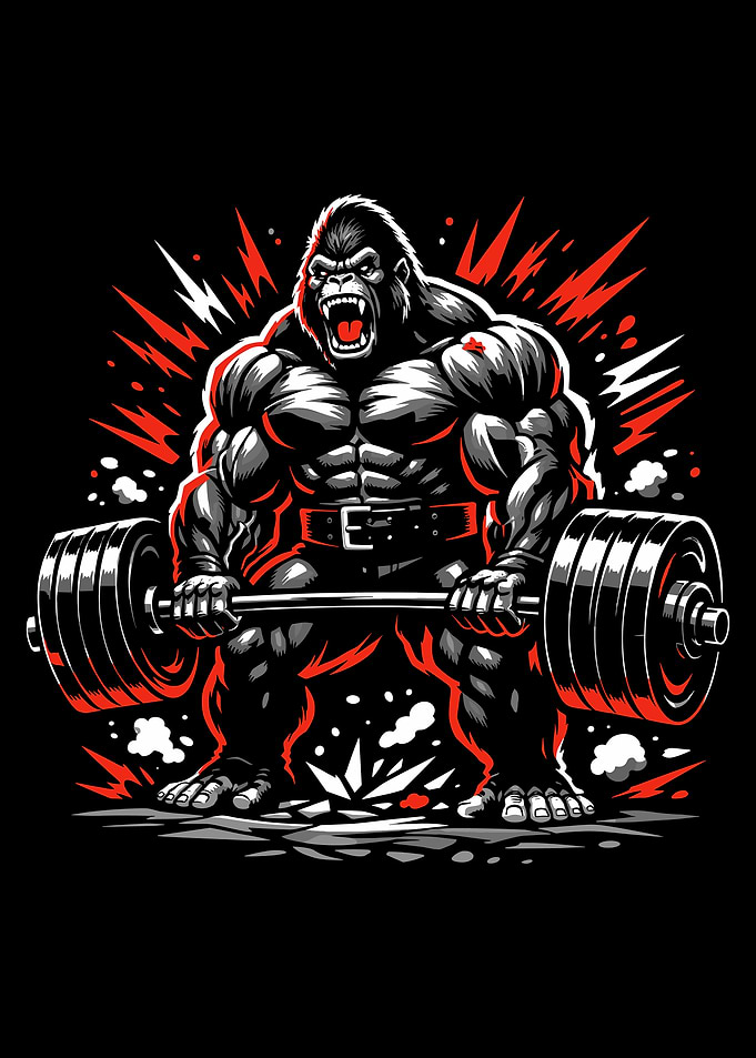 Powerlifting Gorilla Wall Art Powerful Gym Beast Vintage Fitness Poster