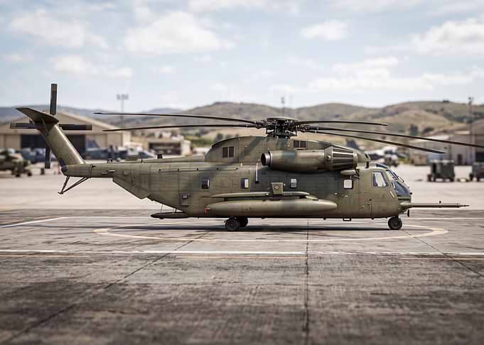 Military Transport Helicopter on Tarmac