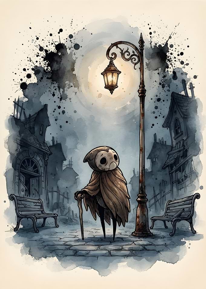 Lonely Wanderer in Hollow Knight Style